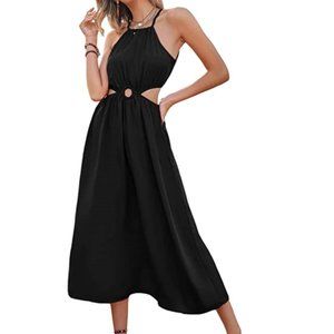 SheIn Women's O-Ring Dress Cut Out Waist Tie Halter Dresses